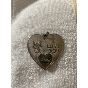 Vintage I LOVE YOU Larry Heart Charm Pendant Silvertone